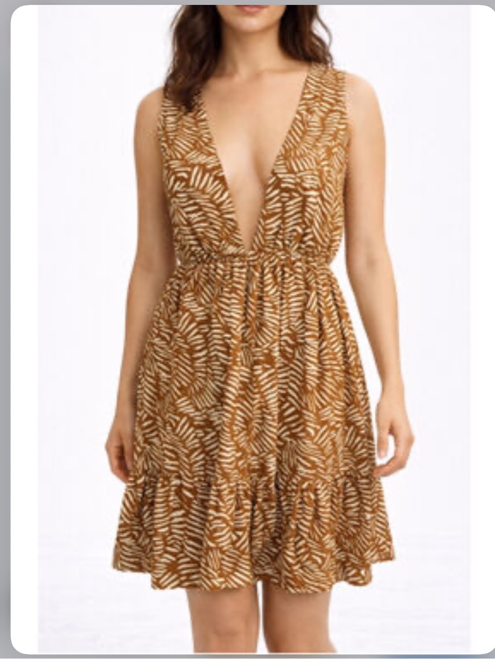 House of Harlow 1960 Revolve Linen Blend  Tropical Leaf Plunge Linen Mini Dress